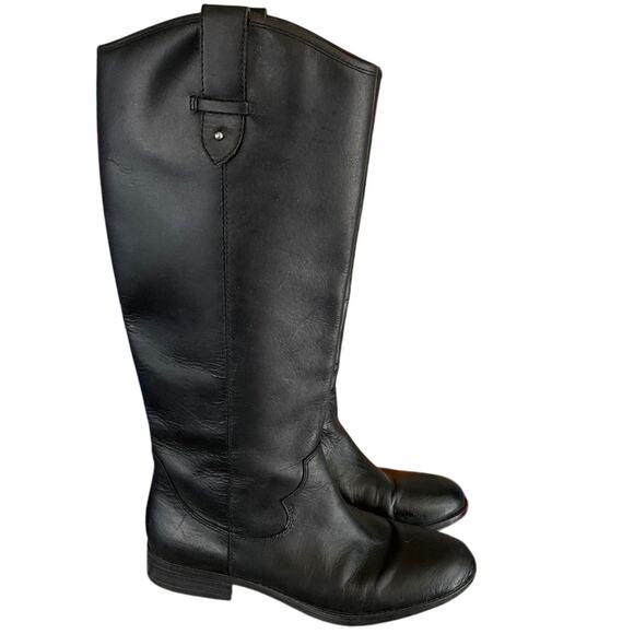 Frye & Co Tania Black Leather Pull On Tall Riding Boots Equestrain Size 6 1/2 - Picture 1 of 16